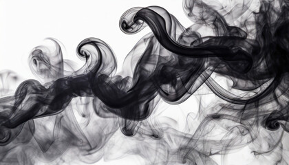 Black Smoke in The White Background, Smokey Shadows on a Snowy Background, Mystical Dark in a Blank Space, Generative AI
