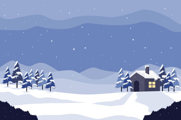 Fototapeta na wymiar winter landscape background illustration in flat design