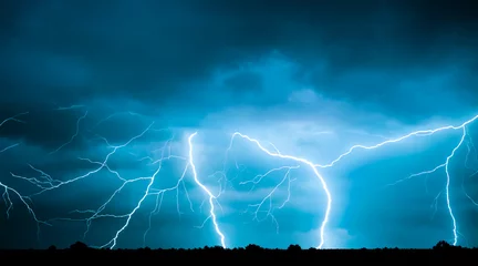 Deurstickers lightning in the night sky. AI Generate. © Kenstocker