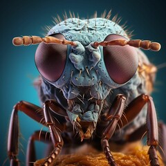 an image of insect with big eyes close up view of head and body