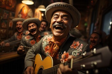 Cheerful mariachi band serenading diners at a Mexican restaurant, Generative AI