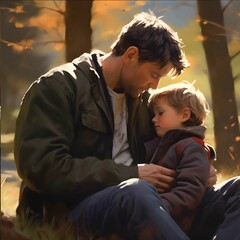 Fototapeta premium AI generated illustration of A father and son are spending quality time together outdoors