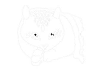 Animal - Adorable Cat, Kitty, Kitten Illustration - White Line Art
