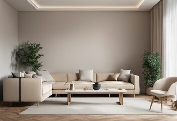 AI generated illustration of a modern living room in beige color