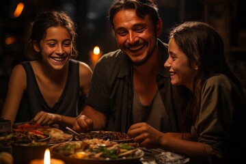 Obraz na płótnie Canvas Family enjoying a delicious Mexican meal together, Generative AI