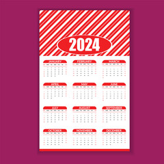 2024 english typographic calender poster with red pattern design. yearly planner design.
