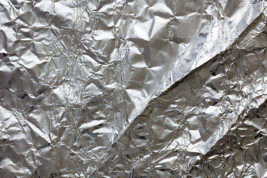 Crumpled Aluminum Foil Texture, Silver Background, Metallic Background