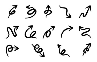 Set of arrow collection. minimalist arrow isolated in white background in doodle style. arrow cartoon illustration for element and sticker on social media