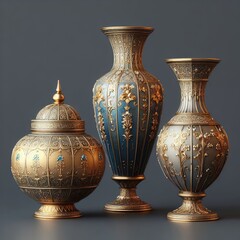 Golden and Blue Antique Vase Collection