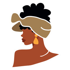  Afro woman vector portrait with stylish haircut. Black girl with turban on the head