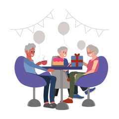 Cute elderly woman rides an electric scooter. .eps, Cute elderly woman rides an electric scooter.