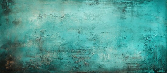 A vintage damaged design backdrop with an abstract aged green wall Halftone elements and texture of spots stains ink dots and scratches on a color grunge turquoise background