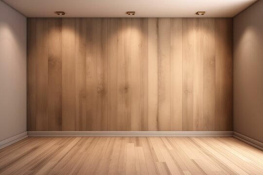 AI generated illustration of a contemporary interior featuring hardwood flooring and walls