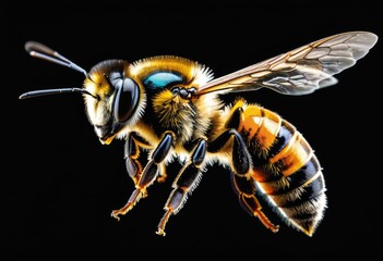 A bee in flight, captured in stunning detail against a transparent background