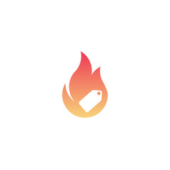 Hot sale logo banner icon. Fire flame effects for store and shop online.