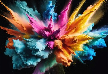A dynamic image of colored powders colliding in mid-air.