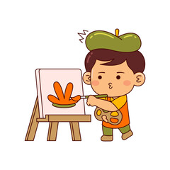 cute artist boy cartoon character vector illustration