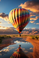 Colorful hot air balloon taking off at a summer balloon festival, Generative AI