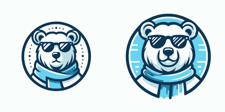 polar bear logo design cool sunglass vector