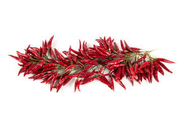 A bunch of ripe red hot chili peppers isolated on white background.