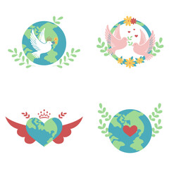 World Peace Day Icon Collection. Isolated On White Background. Vector Illustration.