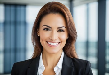 Fototapeta premium A portrait of a smiling businesswoman looking at the camera with a positive attitude