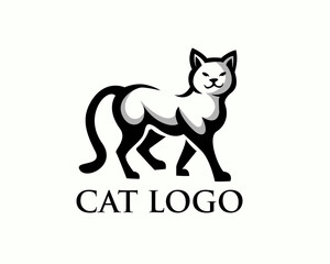elegant walking cat art logo design template illustration inspiration