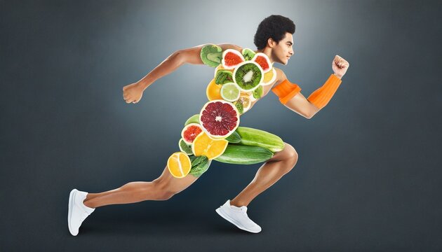 Nutrition Mosaic: Running Man of Fruits and Veggies