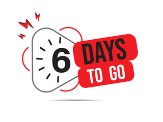 6 days to go, 6 countdown left day logo icon, count time sale, six day left colorful vector illustration