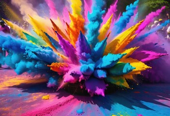 A vibrant explosion of Holi powder in the colors of the rainbow