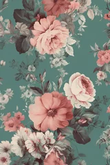 Fotobehang  Vintage watercolor background with flowers. © Anciens