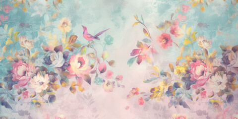 Vintage watercolor background with flowers.