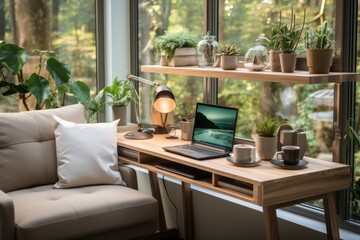 Sleek and organized home office setup for a productive webinar host, Generative AI