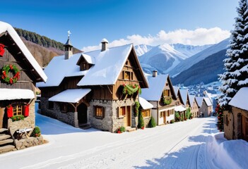 Christmas holidays in a snow-covered vintage village.