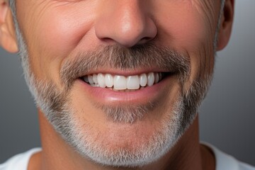 Close-up of a Radiant Smile. Senior Man with Pristine Teeth after a Visit to the Dentist