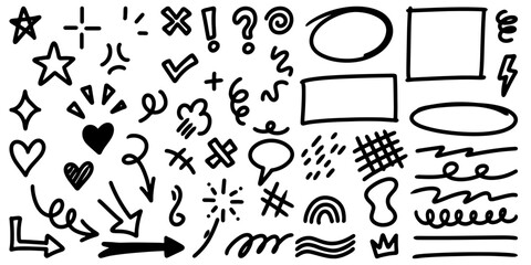 set of Hand drawn doodle elements for concept design isolated on white background. vector illustration. - 673590651
