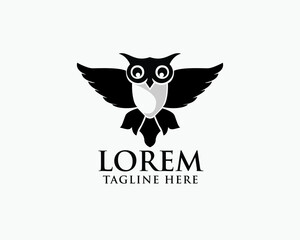elegant black silhouette flying owl logo design template illustration inspiration