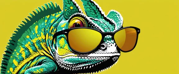Tuinposter Vector art of a chameleon with sunglasses © Sohel