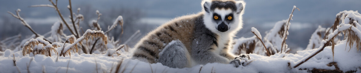 A Banner Photo of a Lemur in a Winter Setting