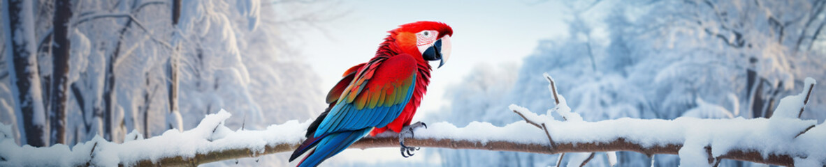 Obraz premium A Banner Photo of a Macaw in a Winter Setting