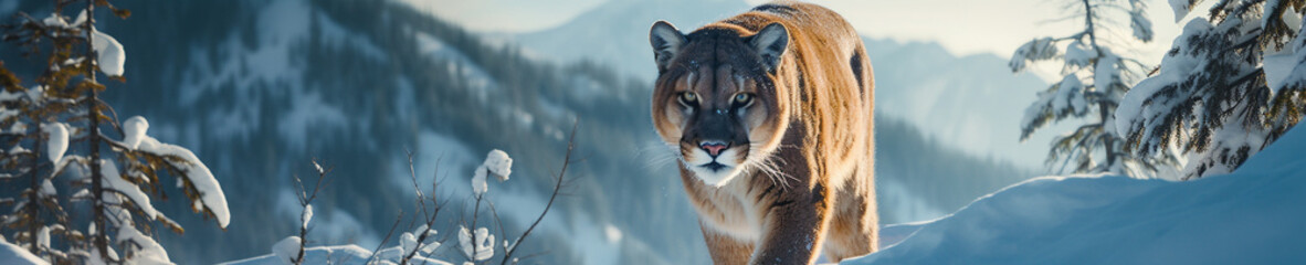 A Banner Photo of a Mountain Lion in a Winter Setting