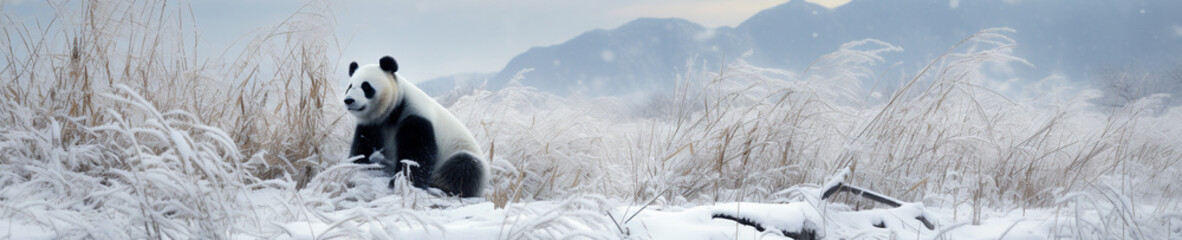 A Banner Photo of a Panda in a Winter Setting