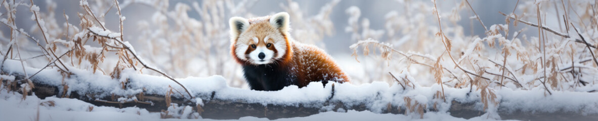 A Banner Photo of a Red Panda in a Winter Setting