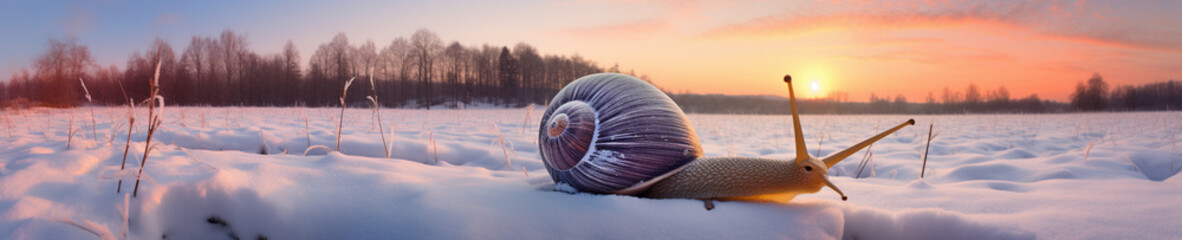 A Banner Photo of a Snail in a Winter Setting
