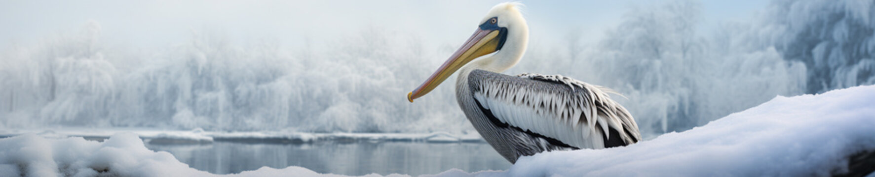 A Banner Photo of a Pelican in a Winter Setting