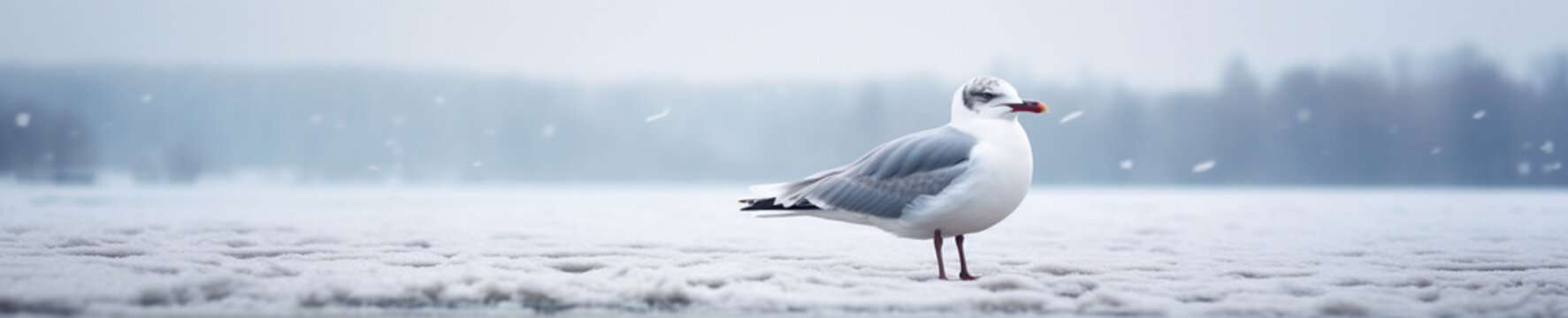 A Banner Photo of a Seagull in a Winter Setting