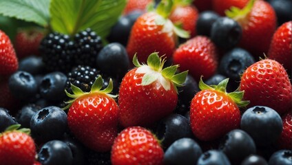 strawberries and blueberries. Generative AI	