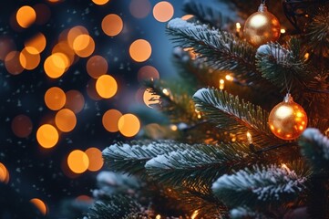 Obraz na płótnie Canvas Close-up of beautiful Christmas tree decoration with glittering bokeh light