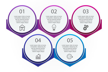 simple infographic design, 5 step infographics that are interconnected with icons, symbols, text combined with harmonious colors, good for your business presentation