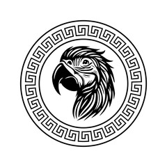 Circular emblem style parrot head logo design. Can be used for stamps, logos, tattoos, and printing on shirts, mugs and posters